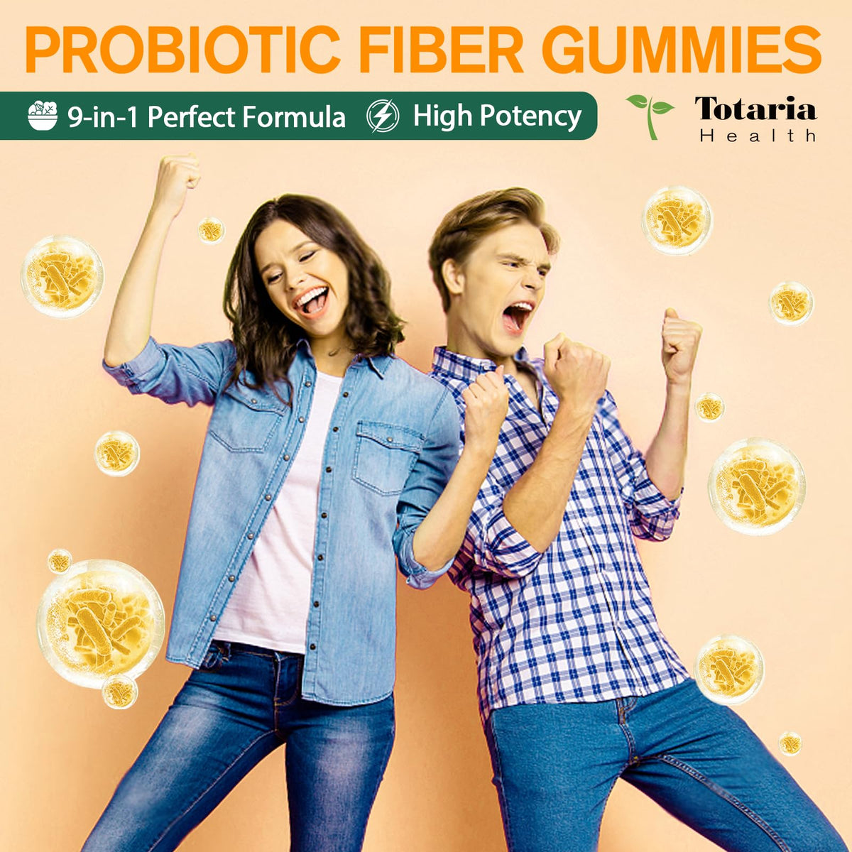 9-in-1 Probiotic Prebiotic Fiber Gummies for Adults & Teens, Fiber Supplement Pro with 5 Billion CFU Bacillus Coagulans, Psyllium Husk, FOS, Inulin, ACV for Digestion - FENGGESTORE20