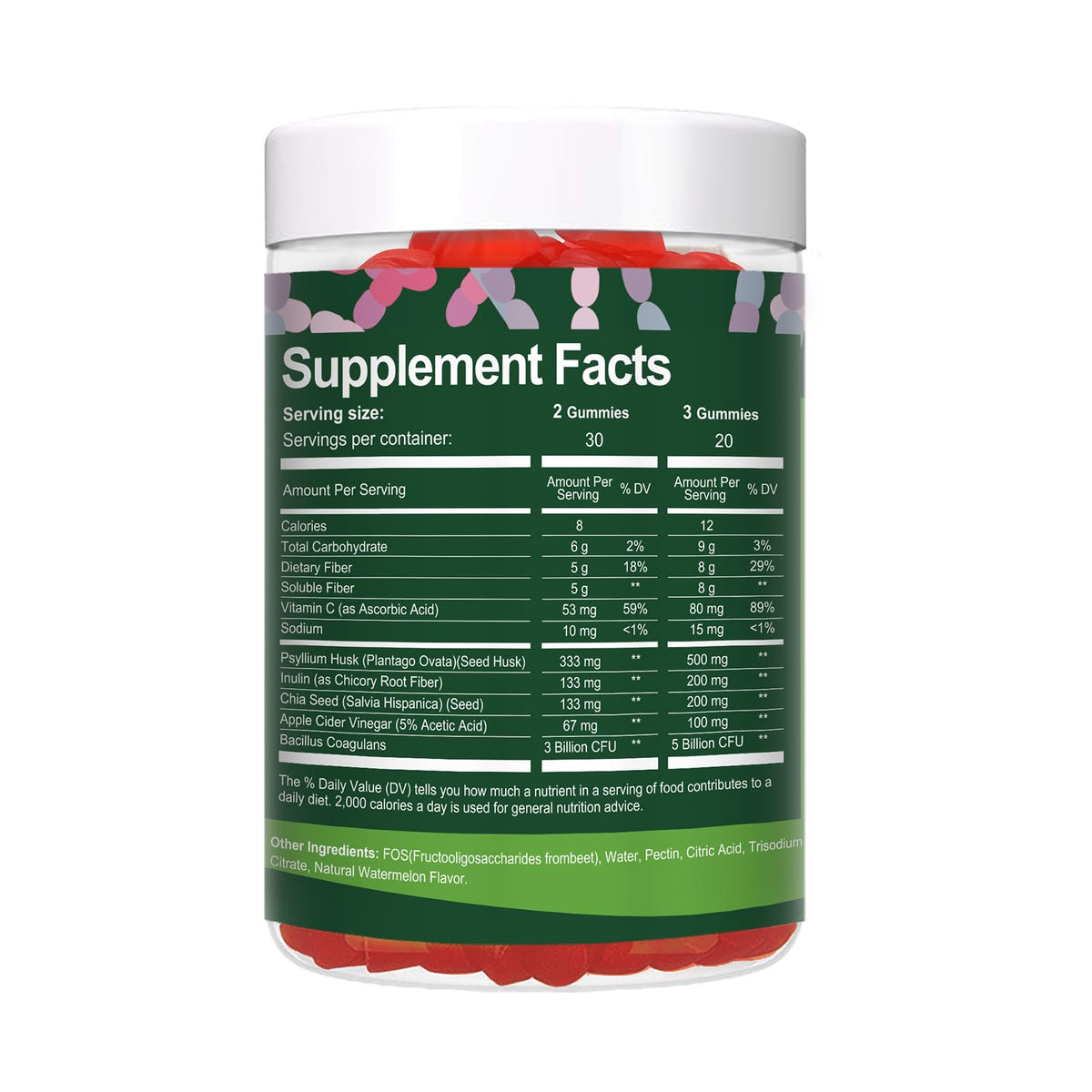 9-in-1 Probiotic Prebiotic Fiber Gummies for Adults & Teens, Sugar-free Fiber Supplement with Psyllium Husk, FOS, Inulin, ACV & 5 Billion CFU Bacillus Coagulans - FENGGESTORE20