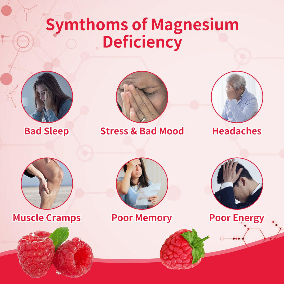 90 CT Magnesium Glycinate Gummies 1000mg - Sugar Free Magnesium Potassium Supplement with Vitamin D, B6, CoQ10 for Calm Mood & Sleep Support - 90 Raspberry Gummies - FENGGESTORE20
