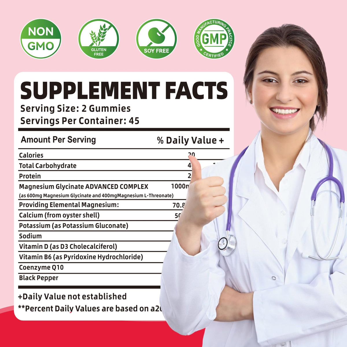 90 CT Magnesium Glycinate Gummies 1000mg - Sugar Free Magnesium Potassium Supplement with Vitamin D, B6, CoQ10 for Calm Mood & Sleep Support - 90 Raspberry Gummies - FENGGESTORE20