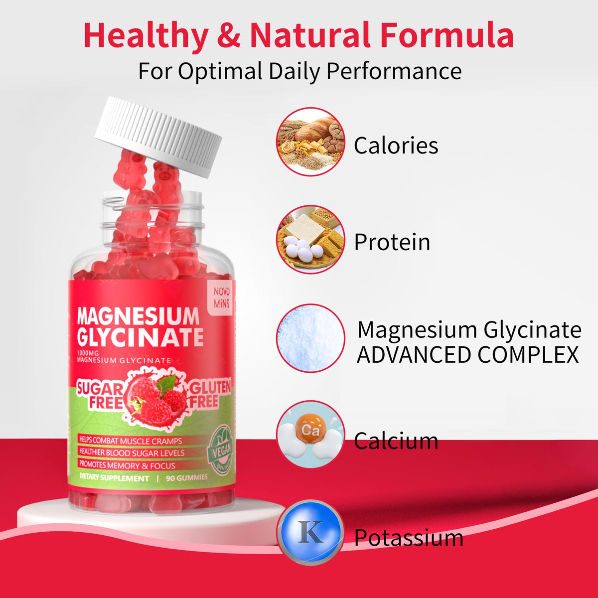90 CT Magnesium Glycinate Gummies 1000mg - Sugar Free Magnesium Potassium Supplement with Vitamin D, B6, CoQ10 for Calm Mood & Sleep Support - 90 Raspberry Gummies - FENGGESTORE20