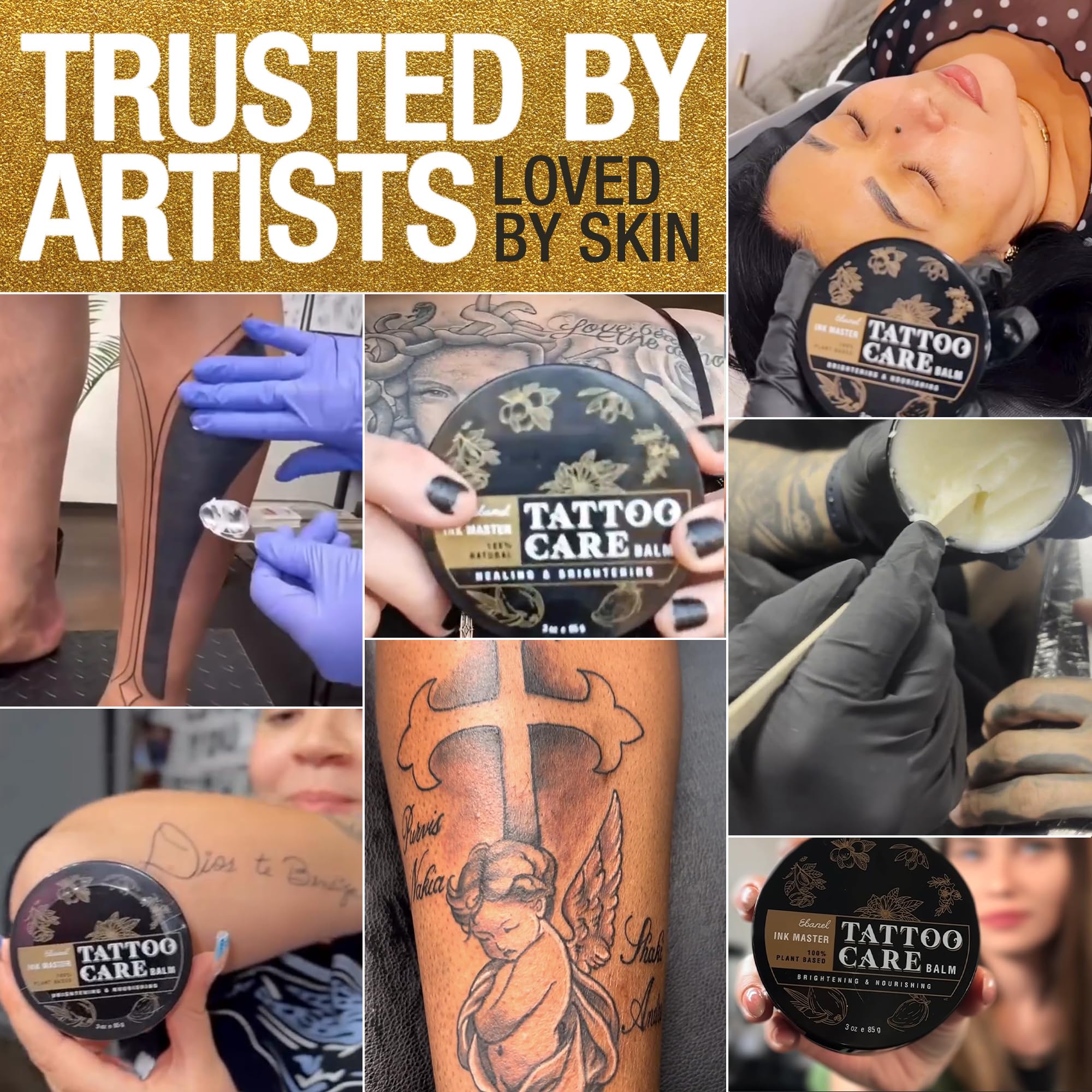 Ebanel Tattoo Balm 6oz, Premium Tattoo Aftercare Cream Brightener Ink Color Enhancing Butter Moisturizer with Herbal Essences and Essential Oils, All-Stage Tattoos Ointment After Care Kit Supplies
