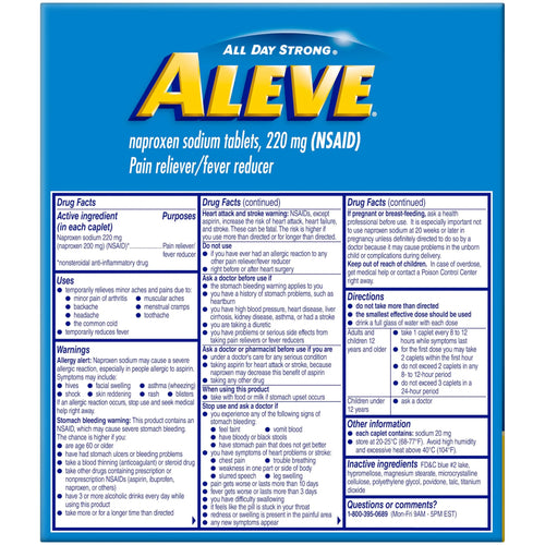 Aleve Pain Reliever & Fever Reducer Naproxen Sodium Caplets, Body and Arthritis Pain Reliever, Medicine for Adults and Children Ages 12 and Up, 60 Individual Pouches AleveBuy Supplements Australia