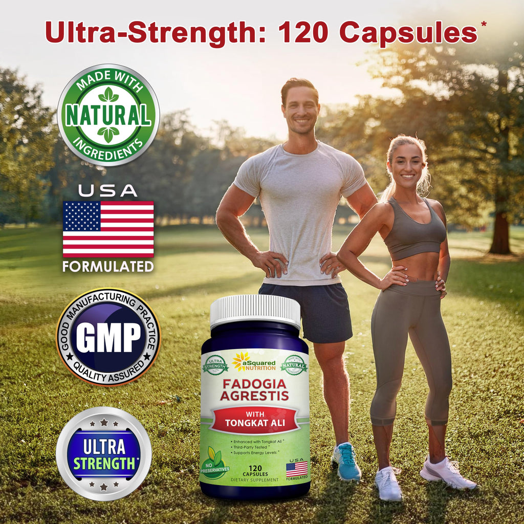 aSquared Nutrition Fadogia Agrestis 1000mg & Ali 400mg - 120 Capsules - Fadogia Agrestis Extract Supplement and Powder Complex Pills