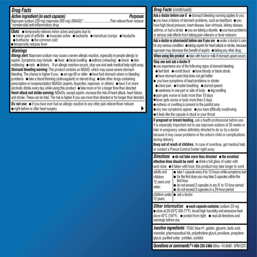 Amazon Basic Care Naproxen Sodium 220 mg Liquid Gels, Pain Reliever/Fever Reducer (NSAID), Headache, Backache, Menstrual Pain, Arthritis Pain, 12-Hour Relief, 180 Count (previously A+ health) Amazon Basic CareBuy Supplements Australia