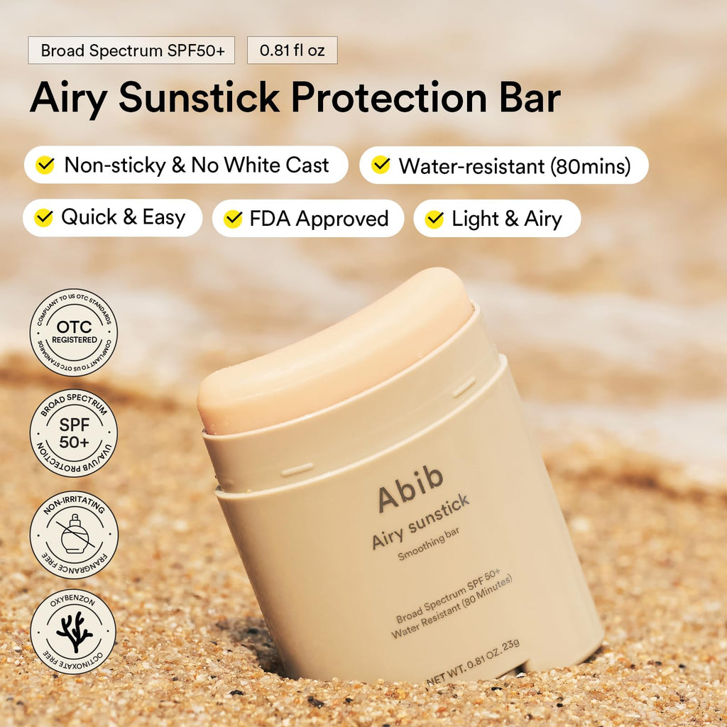 Abib Airy Sunstick Protection Bar SPF50+ Broad Spectrum, Semi-Matte Sunscreen Stick for Oily & Combination Skin - FENGGESTORE20
