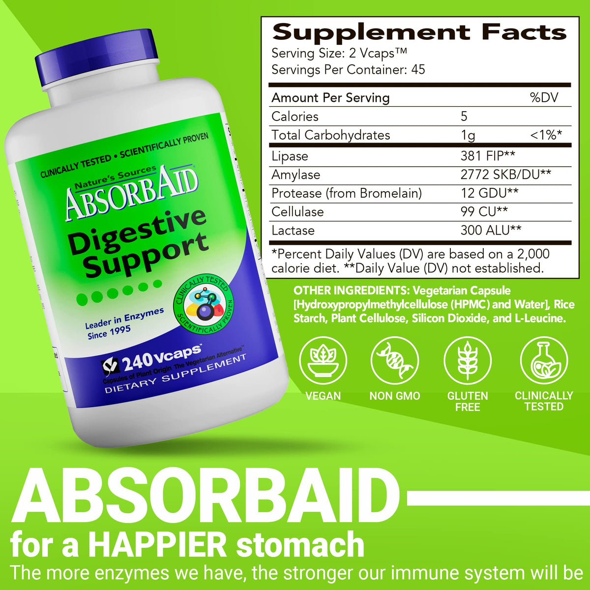 AbsorbAid Digestive Enzymes 240 vCaps, Proven to Increase Vital Nutrient Absorption by up to 71% - FENGGESTORE20