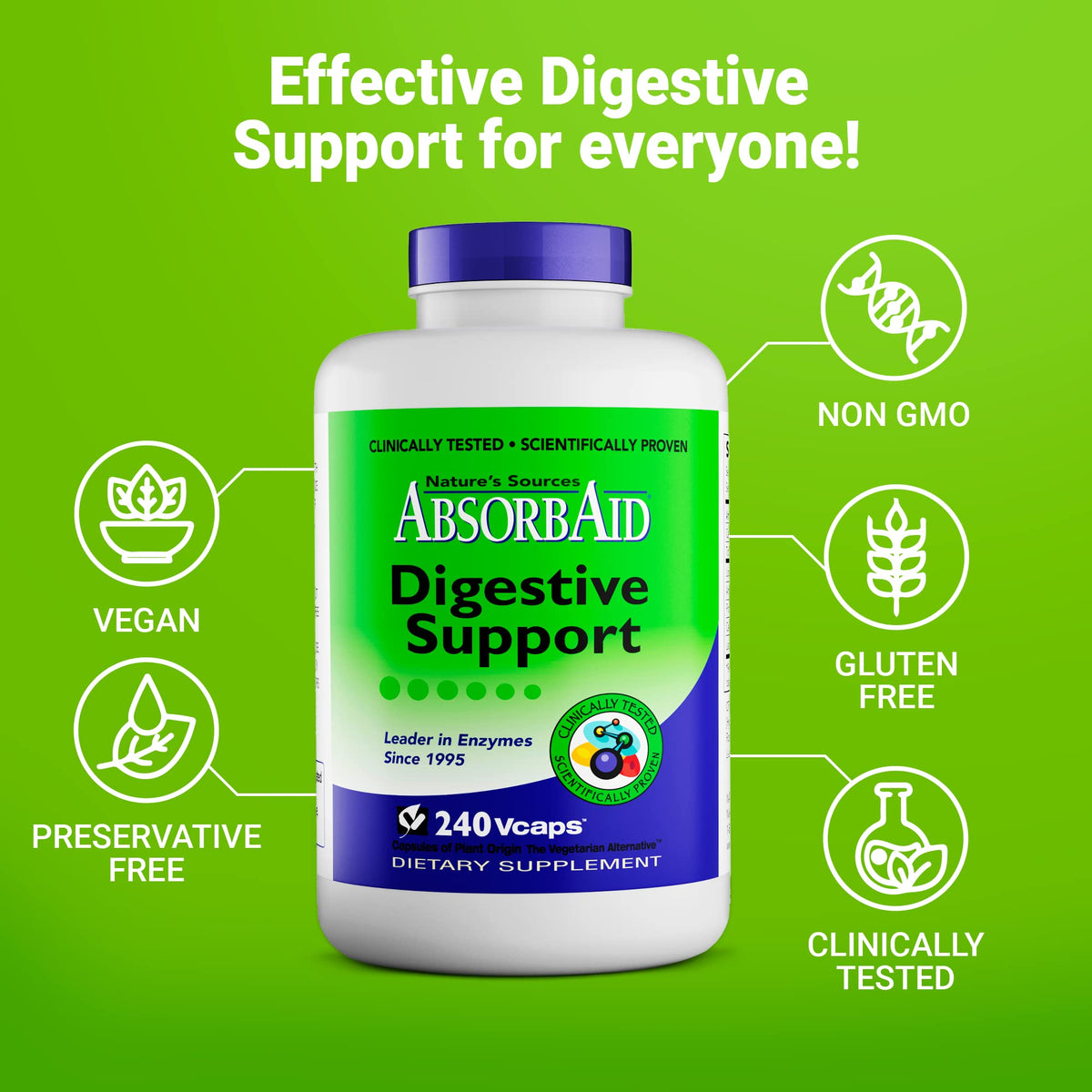 AbsorbAid Digestive Enzymes 240 vCaps, Proven to Increase Vital Nutrient Absorption by up to 71% - FENGGESTORE20