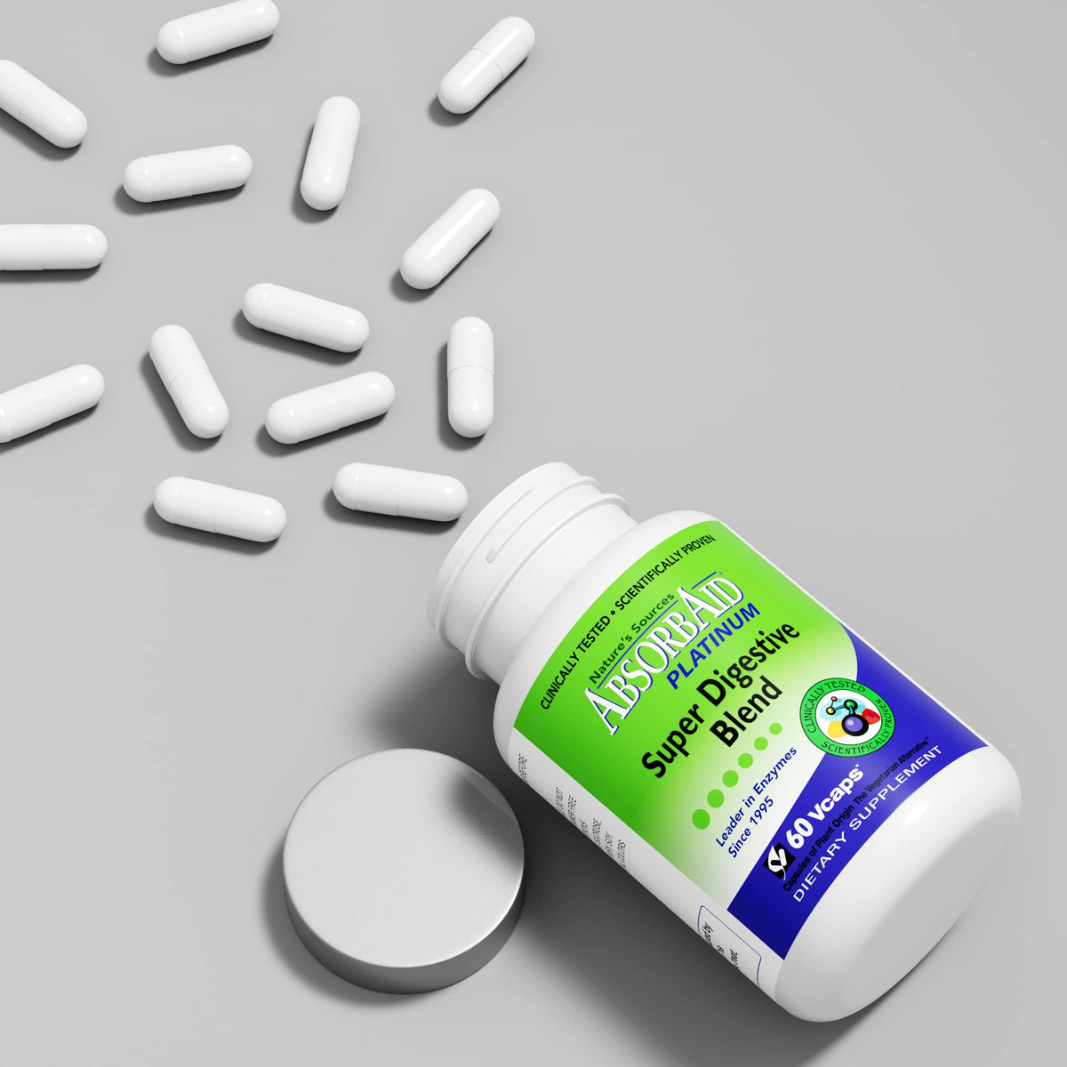 AbsorbAid Platinum Digestive Enzyme Support 60 vCaps, 12 Digestive Enzymes Plus 2 Probiotics for Maximum Relief - FENGGESTORE20