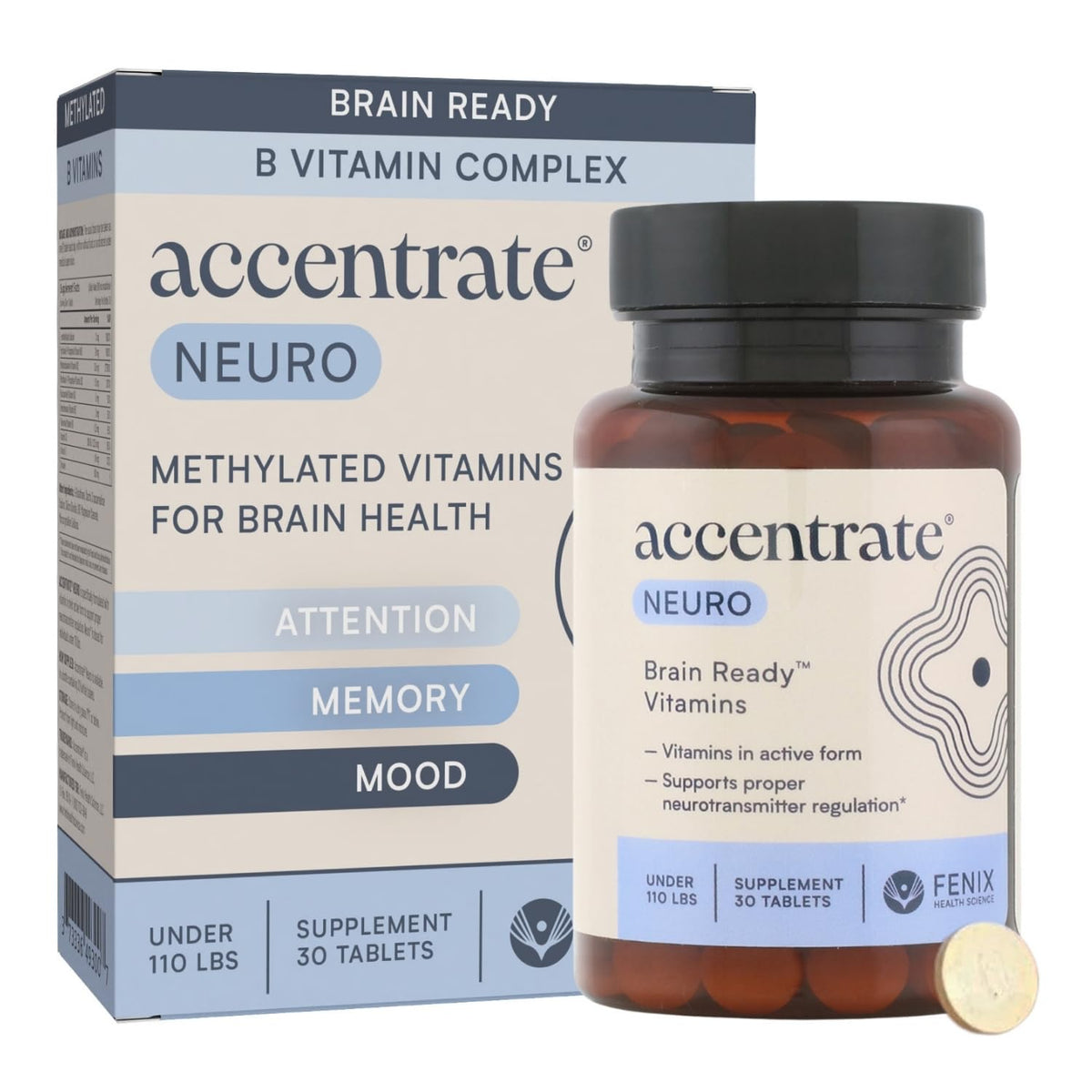 Accentrate Brain Supplement for Focus, Attention, Mood | Complete Vitamin B Complex | Brain Health | Methylated Multivitamin w/L-Methylfolate (5-MTHF), Cofactors Methyl-B12 & P5P | MTHFR Supplement - FENGGESTORE20