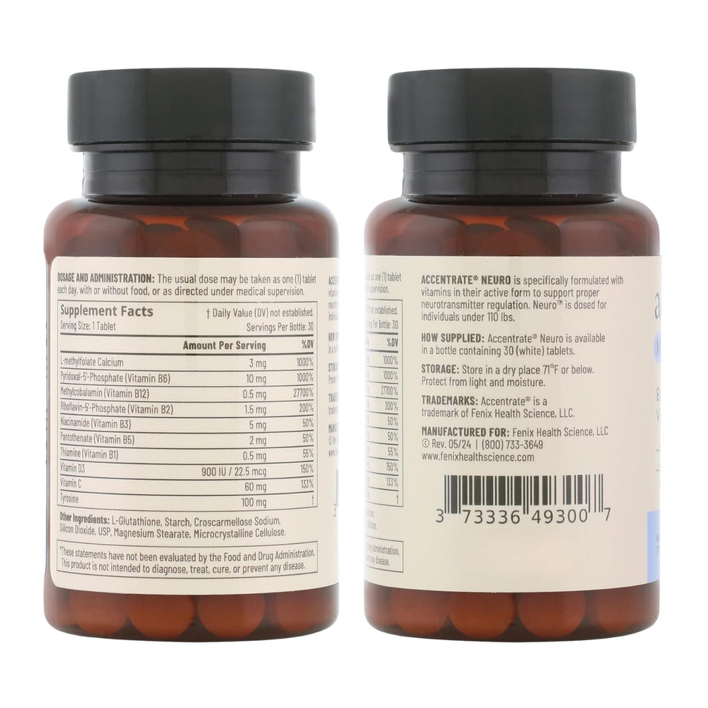 Accentrate Brain Supplement for Focus, Attention, Mood | Complete Vitamin B Complex | Brain Health | Methylated Multivitamin w/L-Methylfolate (5-MTHF), Cofactors Methyl-B12 & P5P | MTHFR Supplement - FENGGESTORE20