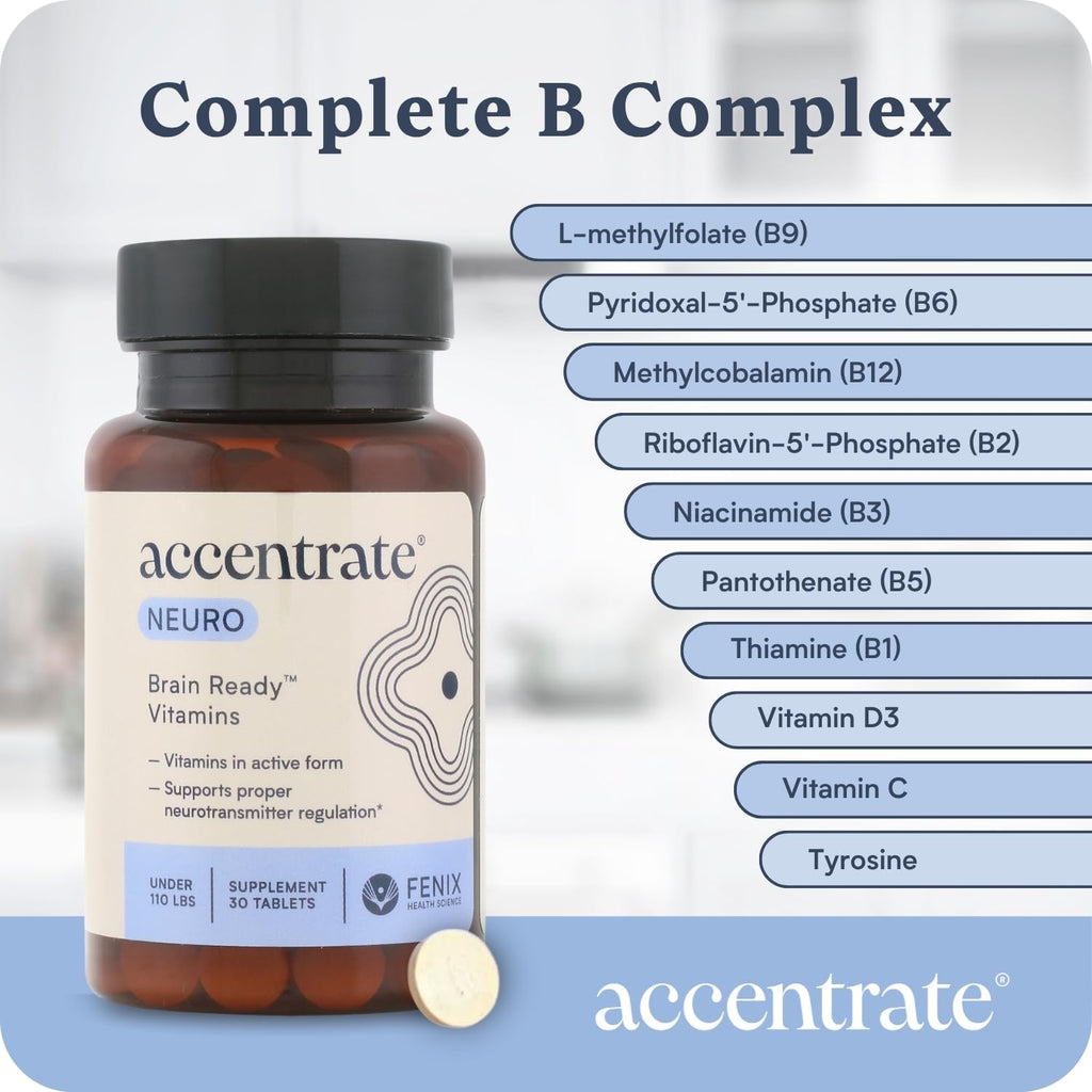 Accentrate Brain Supplement for Focus, Attention, Mood | Complete Vitamin B Complex | Brain Health | Methylated Multivitamin w/L-Methylfolate (5-MTHF), Cofactors Methyl-B12 & P5P | MTHFR Supplement - FENGGESTORE20