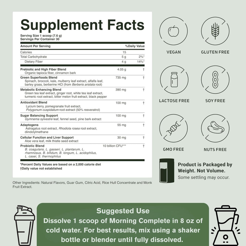 ACTIVATEDYOU Morning Complete Daily Wellness Greens Superfood Drink Mix for Gut Health w/Prebiotics, Probiotics, Antioxidants, Green Superfoods, - FENGGESTORE20