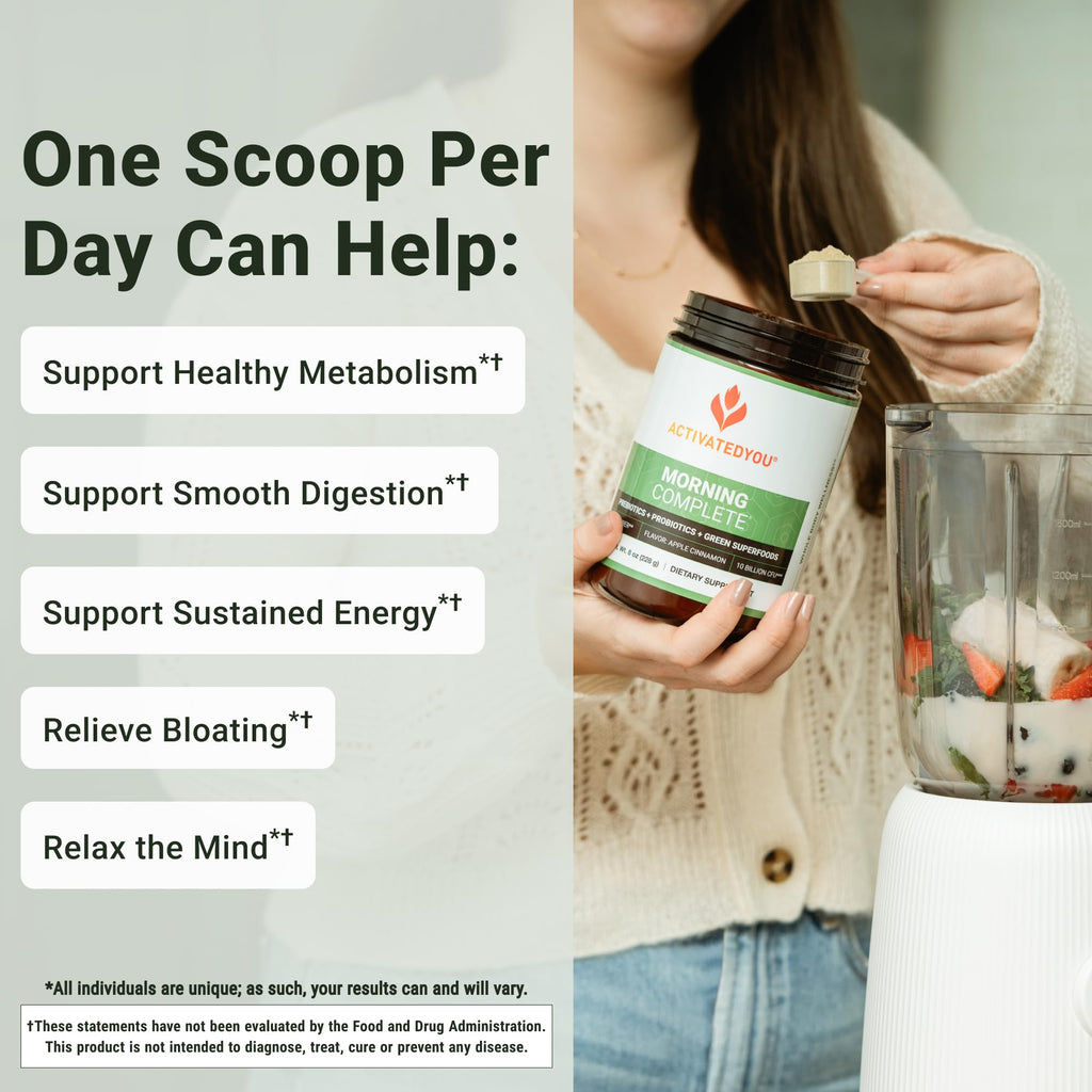 ACTIVATEDYOU Morning Complete Daily Wellness Greens Superfood Drink Mix for Gut Health w/Prebiotics, Probiotics, Antioxidants, Green Superfoods, - FENGGESTORE20
