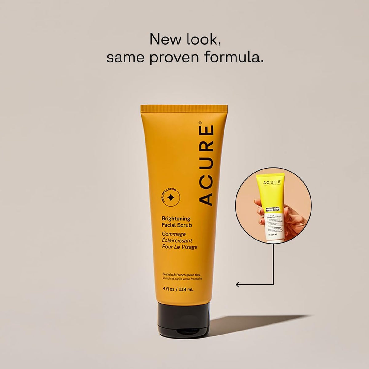 Acure Brightening Facial Scrub - Exfoliating Face Wash, Gentle Daily Scrubber & Exfoliator for Women & Men for Radiant Skin, Cleansing Wash with Sea Kelp & French Green Clay - 4 fl oz - FENGGESTORE20