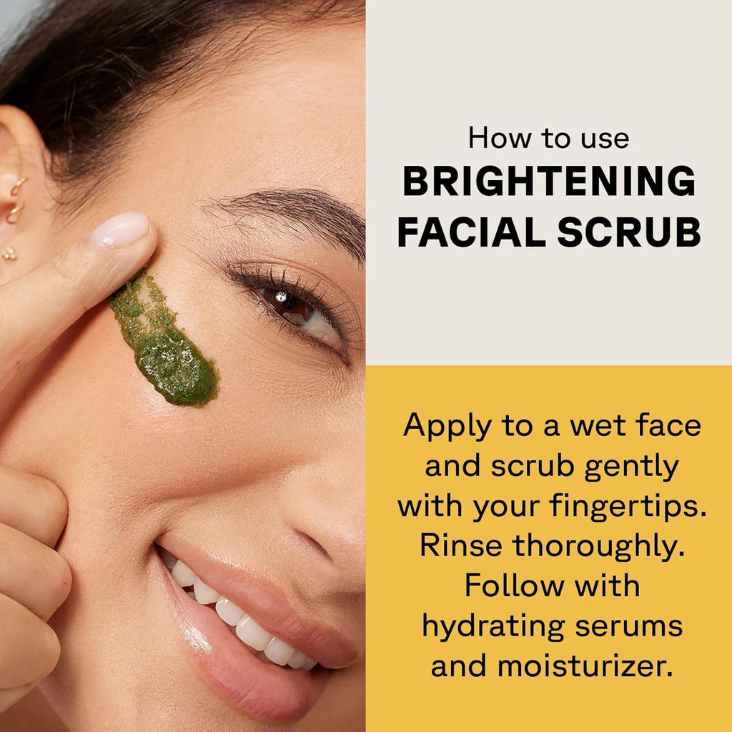 Acure Brightening Facial Scrub - Exfoliating Face Wash, Gentle Daily Scrubber & Exfoliator for Women & Men for Radiant Skin, Cleansing Wash with Sea Kelp & French Green Clay - 4 fl oz - FENGGESTORE20