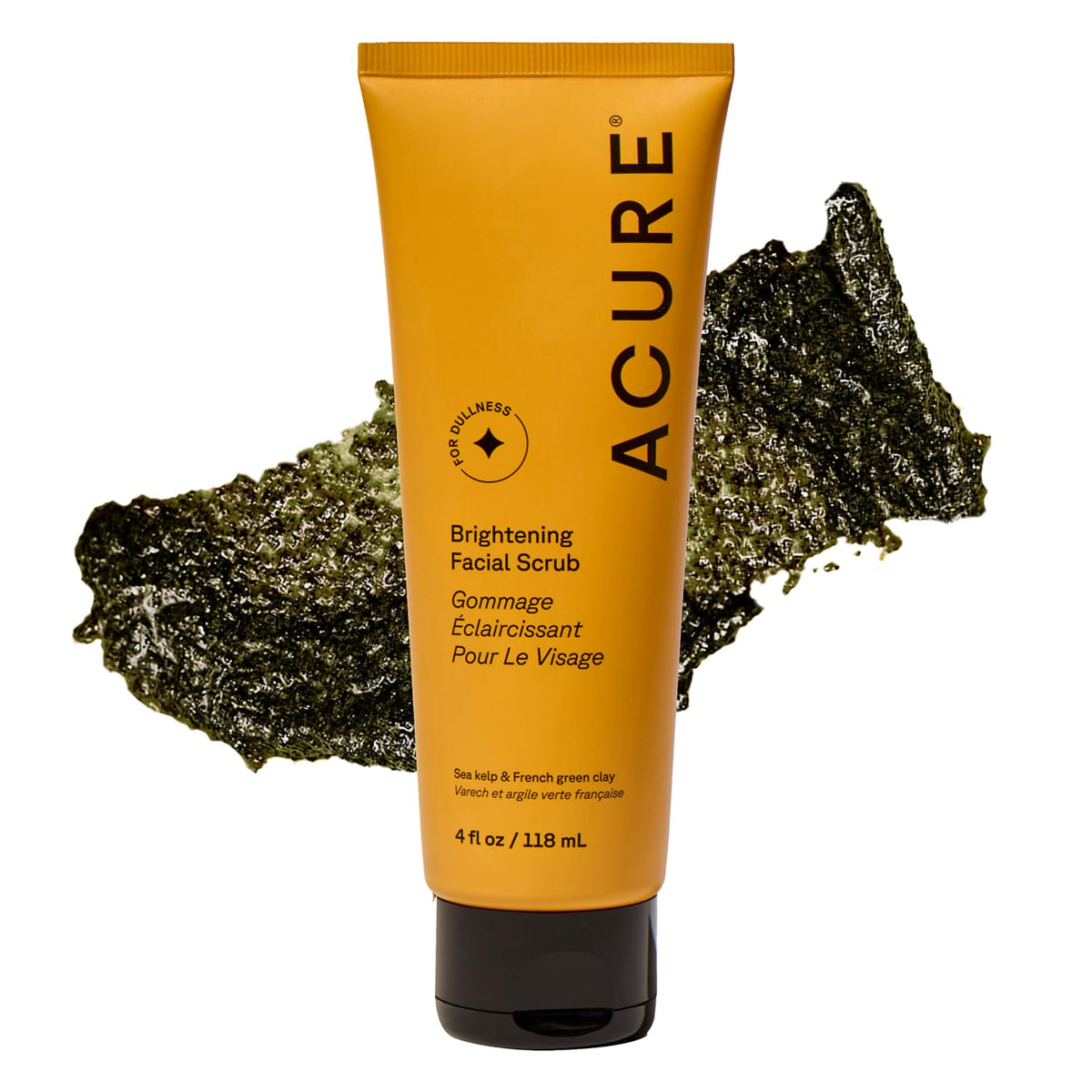 Acure Brightening Facial Scrub - Exfoliating Face Wash, Gentle Daily Scrubber & Exfoliator for Women & Men for Radiant Skin, Cleansing Wash with Sea Kelp & French Green Clay - 4 fl oz - FENGGESTORE20