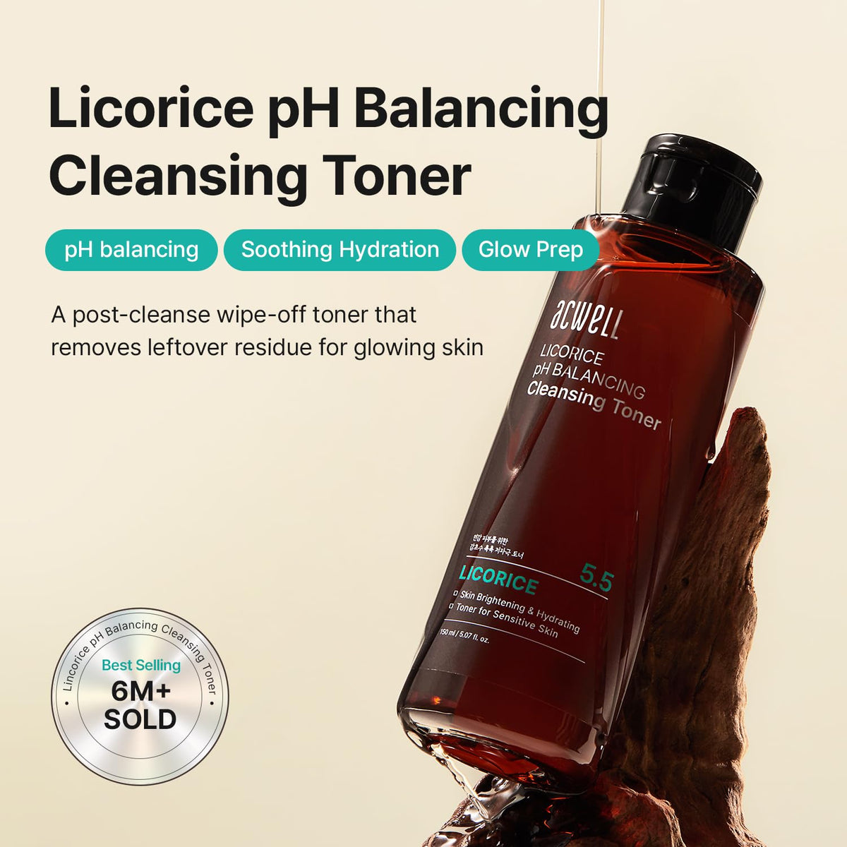 ACWELL Licorice pH 5.5 Balancing Korean Toner and Cleansing 5.07 fl.oz. - Alcohol-Free Hydrating Facial Astringent - FENGGESTORE20