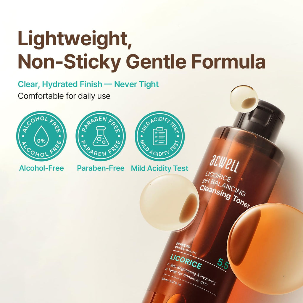 ACWELL Licorice pH 5.5 Balancing Korean Toner and Cleansing 5.07 fl.oz. - Alcohol-Free Hydrating Facial Astringent - FENGGESTORE20