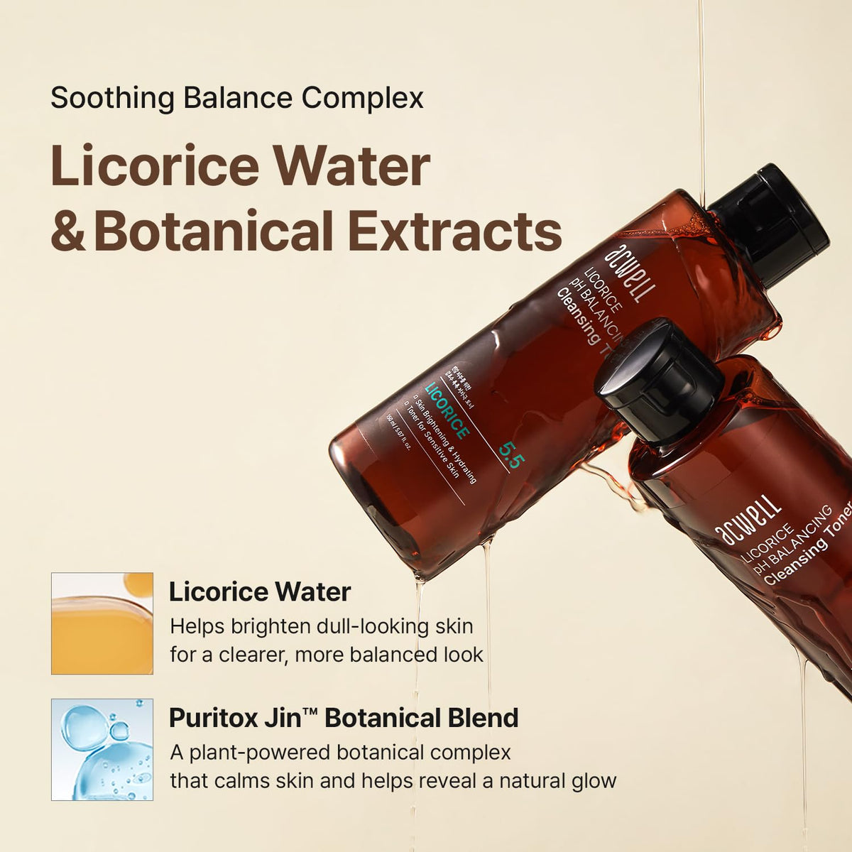 ACWELL Licorice pH 5.5 Balancing Korean Toner and Cleansing 5.07 fl.oz. - Alcohol-Free Hydrating Facial Astringent - FENGGESTORE20