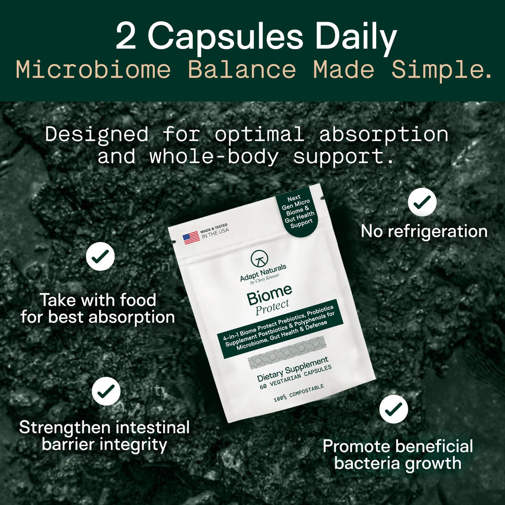 Adapt Naturals 4-in-1 Biome Protect Prebiotics, Probiotics Supplement Postbiotics & Polyphenols for Microbiome, Gut Health & Defense - FENGGESTORE20