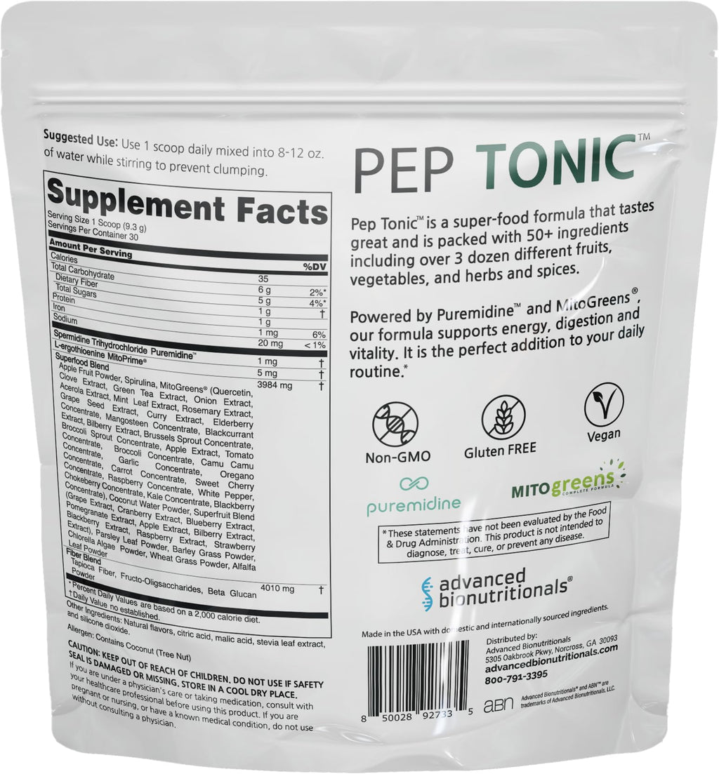 Advanced Bionutritionals Pep Tonic Powdered Superfood Formula 50 Fruits, Vegetables, Herbs, and Superfoods - Vegan, Vegetarian - 9.84 OZ - 279 g - FENGGESTORE20