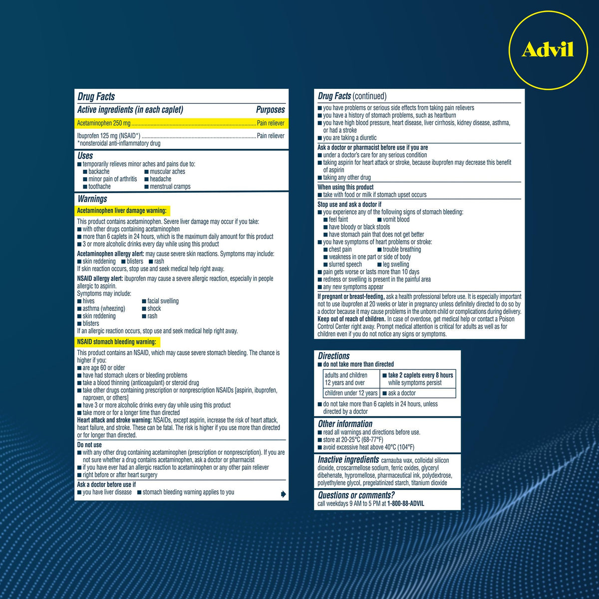 Advil Dual Action Back Pain Caplets Delivers 125mg Ibuprofen and 250mg Acetaminophen Per Dose for 8 Hours of Back Pain Relief - 144 Count - FENGGESTORE20