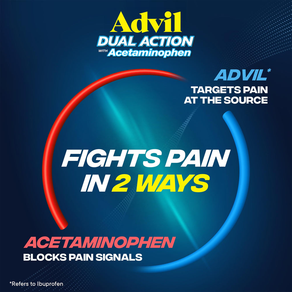 Advil Dual Action Coated Caplets, 125 Mg Ibuprofen and 250 Mg Acetaminophen per Dose (2 Dose Equivalent) for 8 Hour Pain Relief - 216 Count - FENGGESTORE20