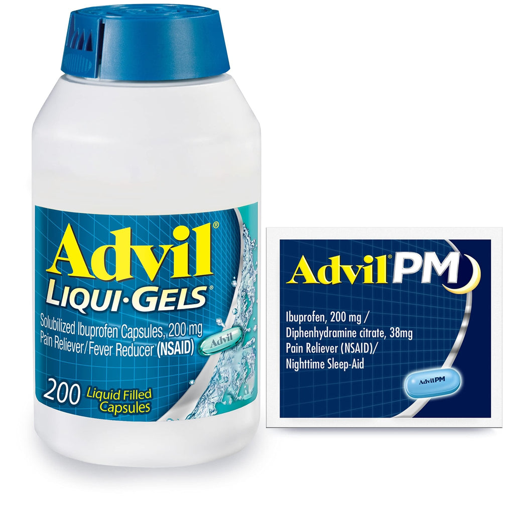 Advil Liqui-Gels Pain Reliever and Fever Reducer, Pain Medicine for Adults with Ibuprofen 200mg for Headache, Backache, Menstrual Pain and Joint Pain Relief - 200 Capsules, Advil PM Ibuprofen - 2 Ct - FENGGESTORE20