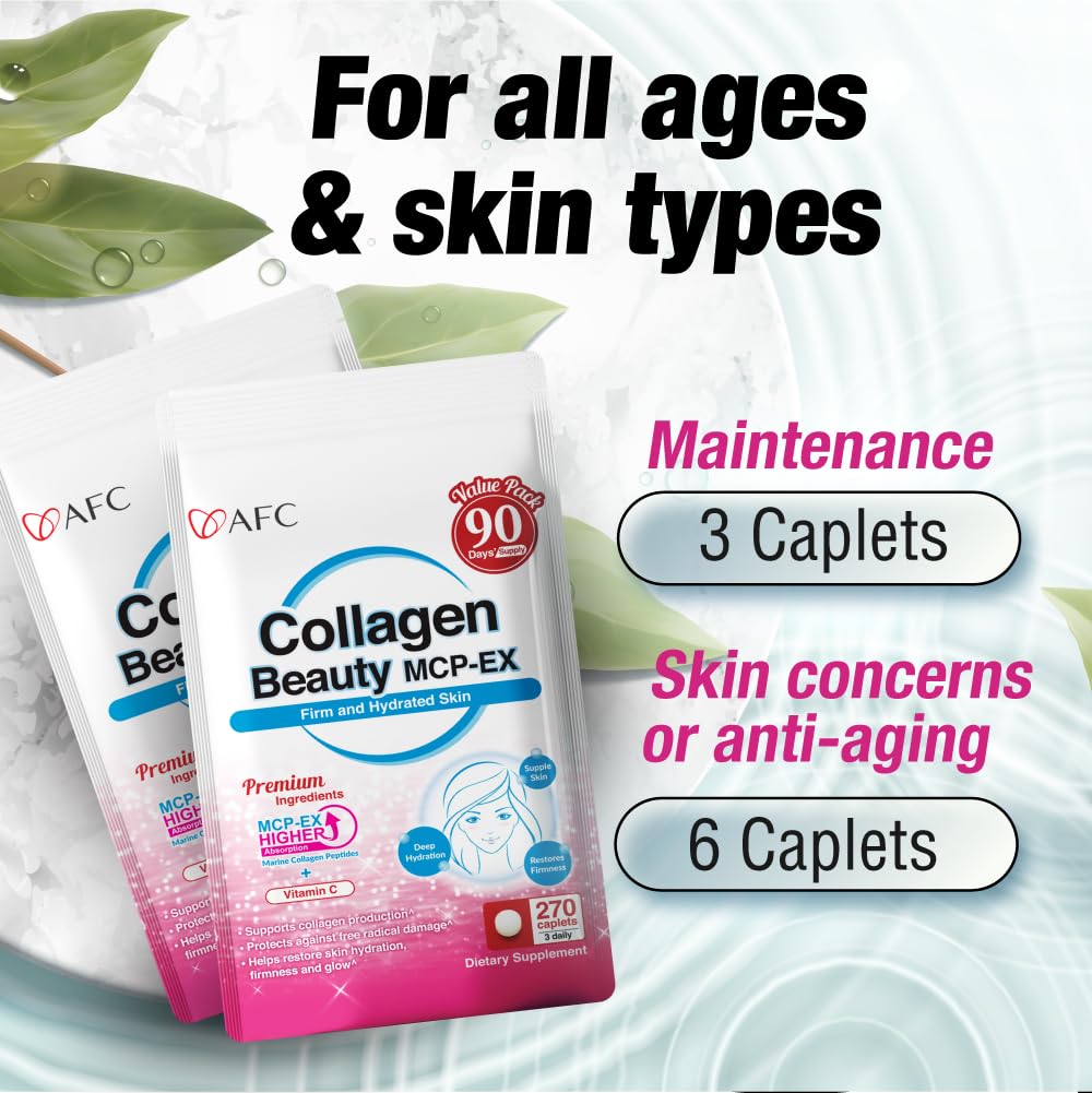AFC Japan Collagen Beauty MCP-EX with Marine Collagen Peptide, 1.5X Better Absorption Than Other Collagen, for Anti-Aging, Skin, Hair, Nails, Bone and Joints, for Women & Men, 90 Days Supply - FENGGESTORE20