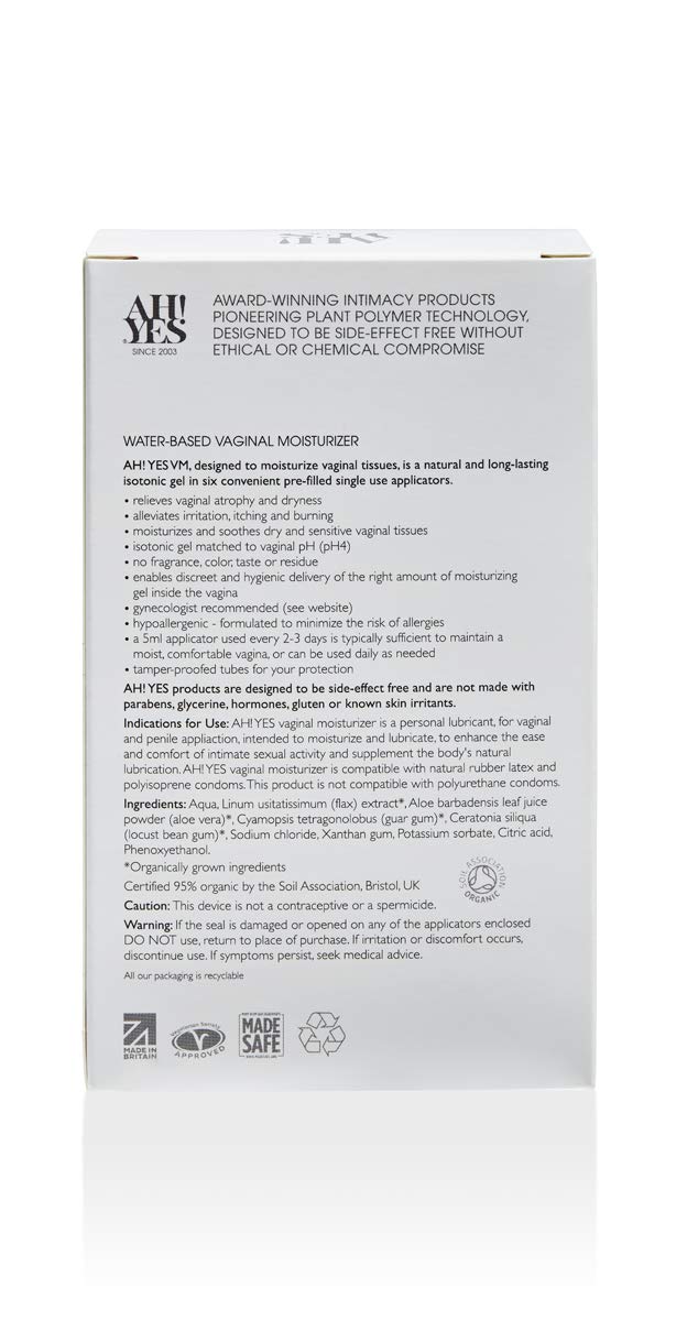AH! YES® Long Lasting Vaginal Moisturizer for Vaginal Dryness, Water Based & Estrogen-Free, 6 Pre-Filled Applicators - FENGGESTORE20
