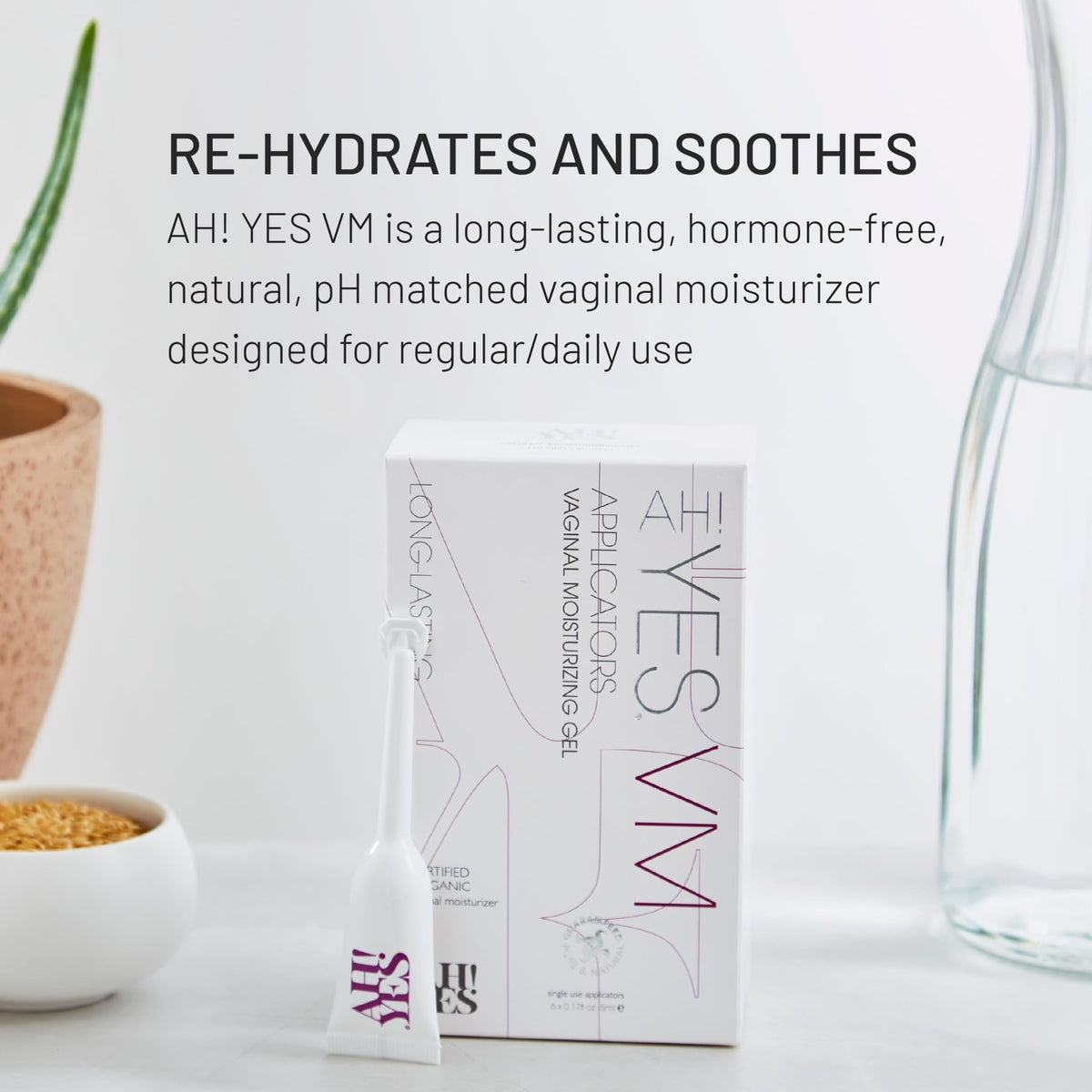 AH! YES® Long Lasting Vaginal Moisturizer for Vaginal Dryness, Water Based & Estrogen-Free, 6 Pre-Filled Applicators - FENGGESTORE20