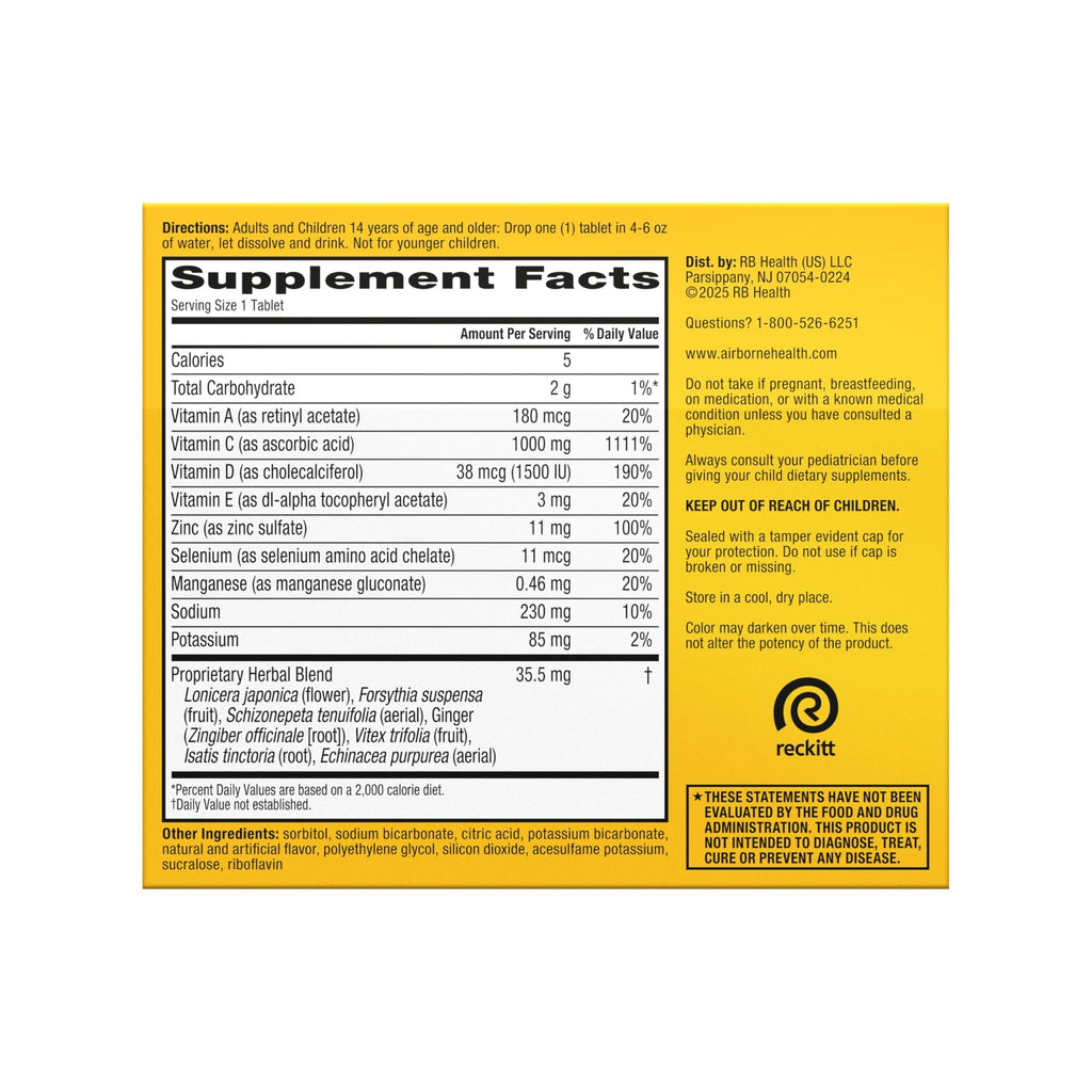 Airborne 1000mg Vitamin C with Vitamin D & Zinc, Sugar Free Multivitamin Immune Support Supplement, Antioxidants Vitamins A C & Vitamin E - FENGGESTORE20
