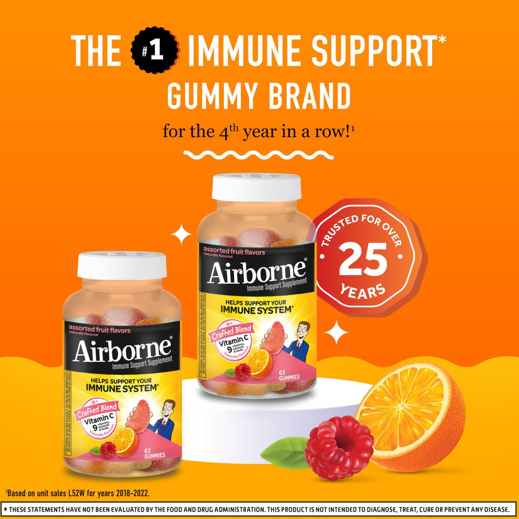 Airborne 750mg Vitamin C Gummies for Adults, Immune Support Gummies with Powerful Antioxidants VIT C & E, Caffeine Free - FENGGESTORE20