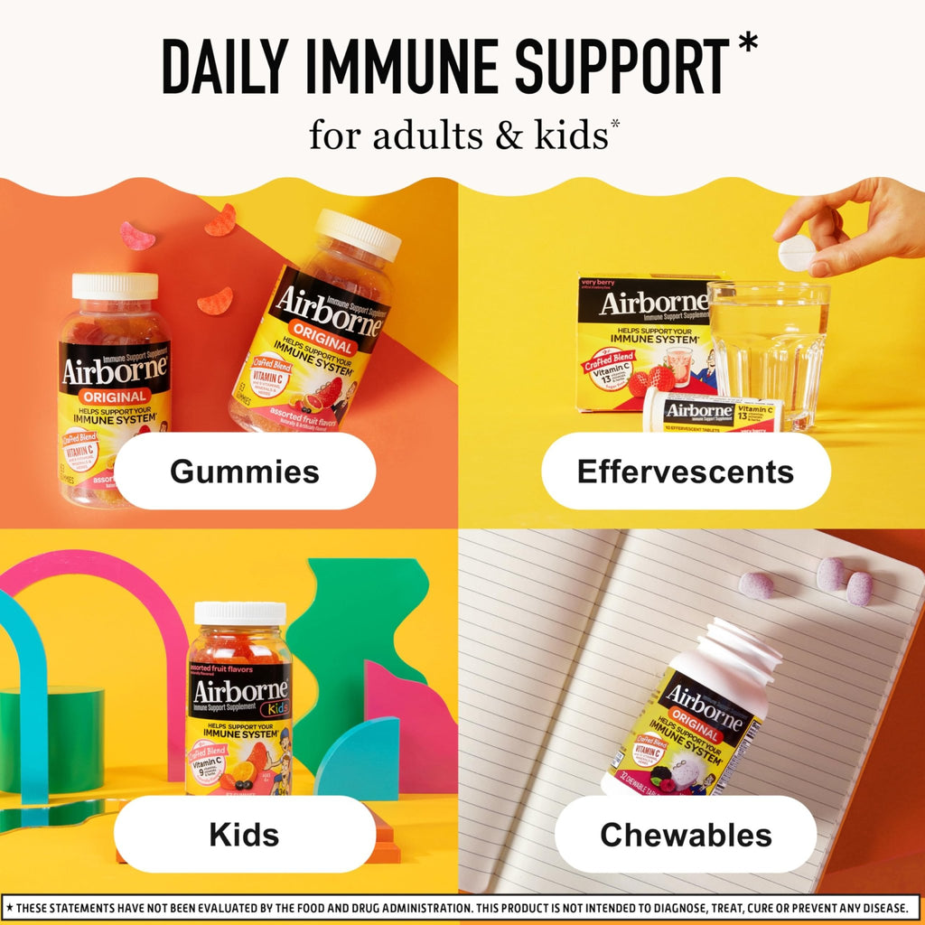 Airborne 750mg Vitamin C Gummies for Adults, Immune Support Gummies with Powerful Antioxidants VIT C & E, Caffeine Free - FENGGESTORE20