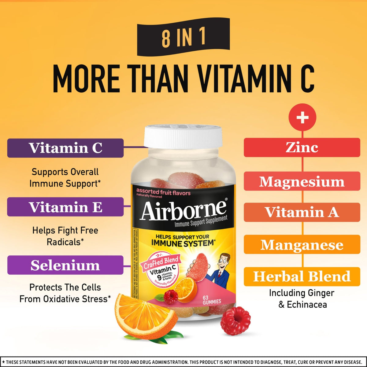 Airborne 750mg Vitamin C Gummies for Adults, Immune Support Gummies with Powerful Antioxidants VIT C & E, Caffeine Free - FENGGESTORE20