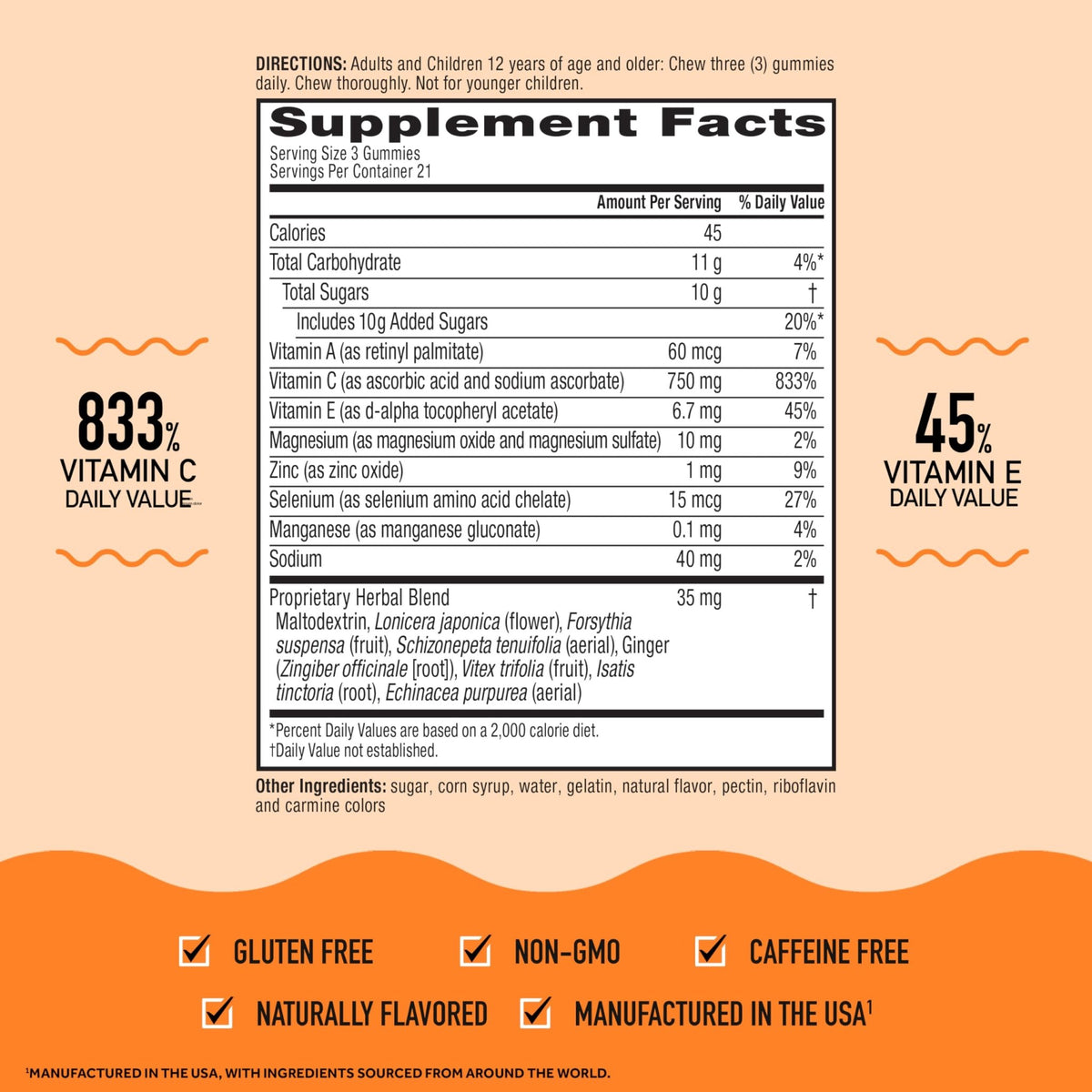 Airborne 750mg Vitamin C Gummies for Adults, Immune Support Gummies with Powerful Antioxidants VIT C & E, Caffeine Free - FENGGESTORE20