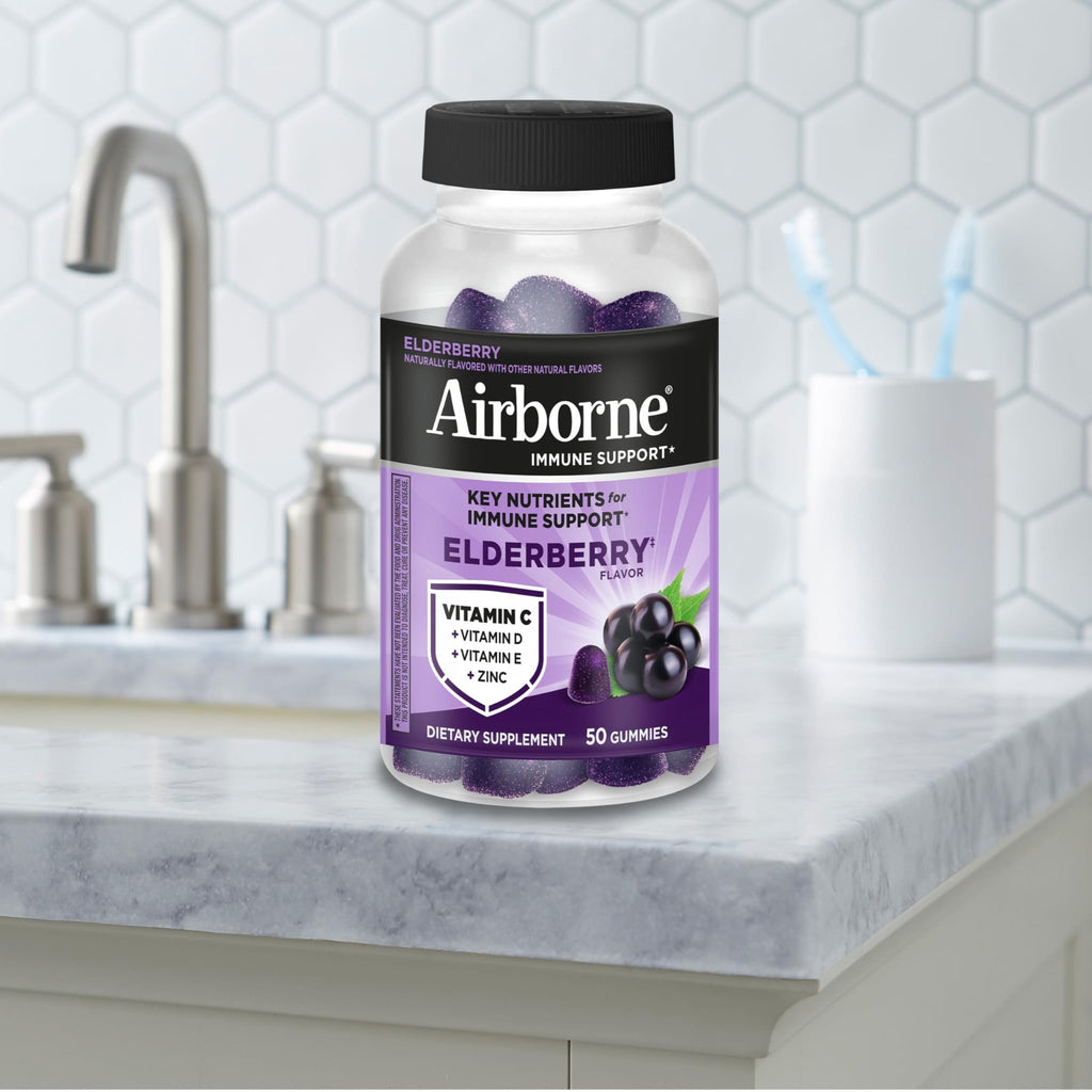Airborne Elderberry + Zinc & Vitamin C Gummies For Adults, Immune Support Vitamin D & Zinc Gummies With Powerful Antioxidant Vitamins C D & E - FENGGESTORE20