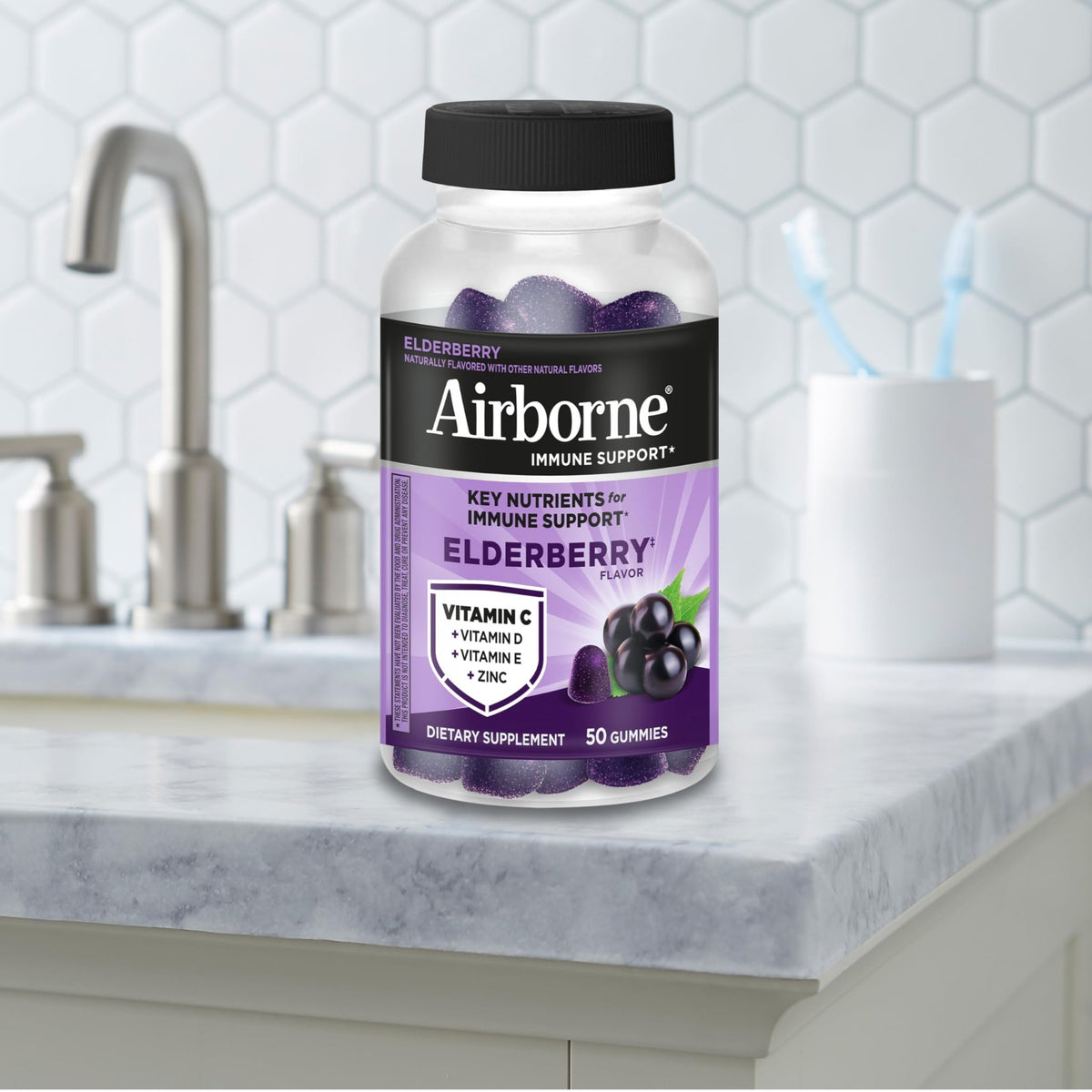 Airborne Elderberry + Zinc & Vitamin C Gummies For Adults, Immune Support Vitamin D & Zinc Gummies With Powerful Antioxidant Vitamins C D & E - FENGGESTORE20