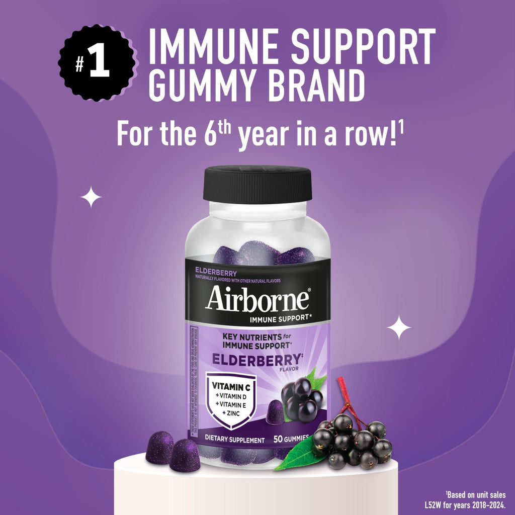 Airborne Elderberry + Zinc & Vitamin C Gummies For Adults, Immune Support Vitamin D & Zinc Gummies With Powerful Antioxidant Vitamins C D & E - FENGGESTORE20