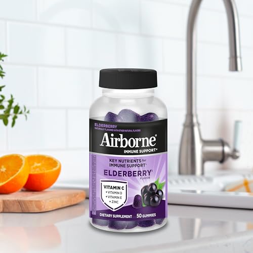 Airborne Elderberry + Zinc & Vitamin C Gummies For Adults, Immune Support Vitamin D & Zinc Gummies With Powerful Antioxidant Vitamins C D & E - FENGGESTORE20