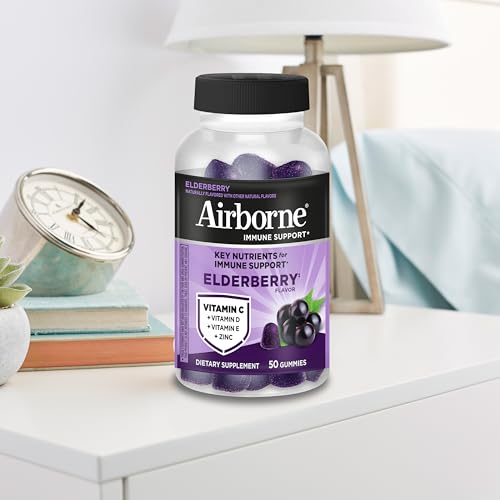 Airborne Elderberry + Zinc & Vitamin C Gummies For Adults, Immune Support Vitamin D & Zinc Gummies With Powerful Antioxidant Vitamins C D & E - FENGGESTORE20
