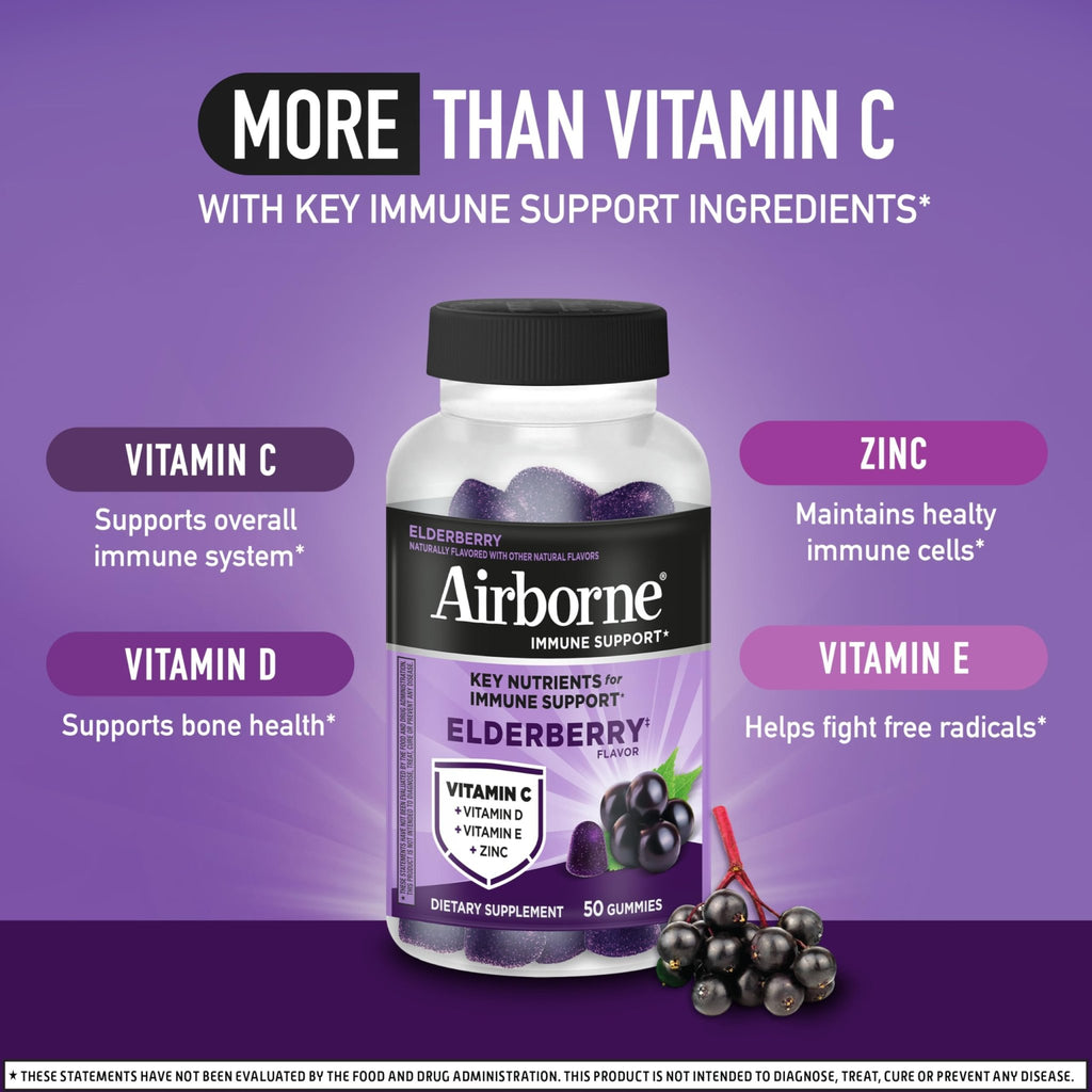 Airborne Elderberry + Zinc & Vitamin C Gummies For Adults, Immune Support Vitamin D & Zinc Gummies With Powerful Antioxidant Vitamins C D & E - FENGGESTORE20