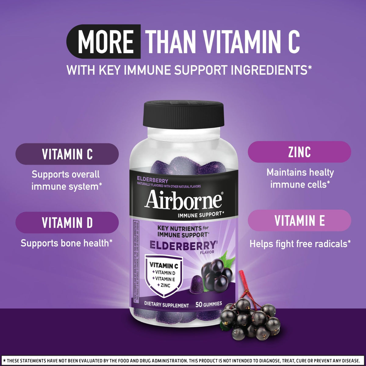 Airborne Elderberry + Zinc & Vitamin C Gummies For Adults, Immune Support Vitamin D & Zinc Gummies With Powerful Antioxidant Vitamins C D & E - FENGGESTORE20