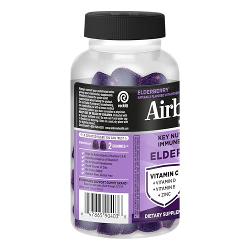 Airborne Elderberry + Zinc & Vitamin C Gummies For Adults, Immune Support Vitamin D & Zinc Gummies With Powerful Antioxidant Vitamins C D & E - FENGGESTORE20