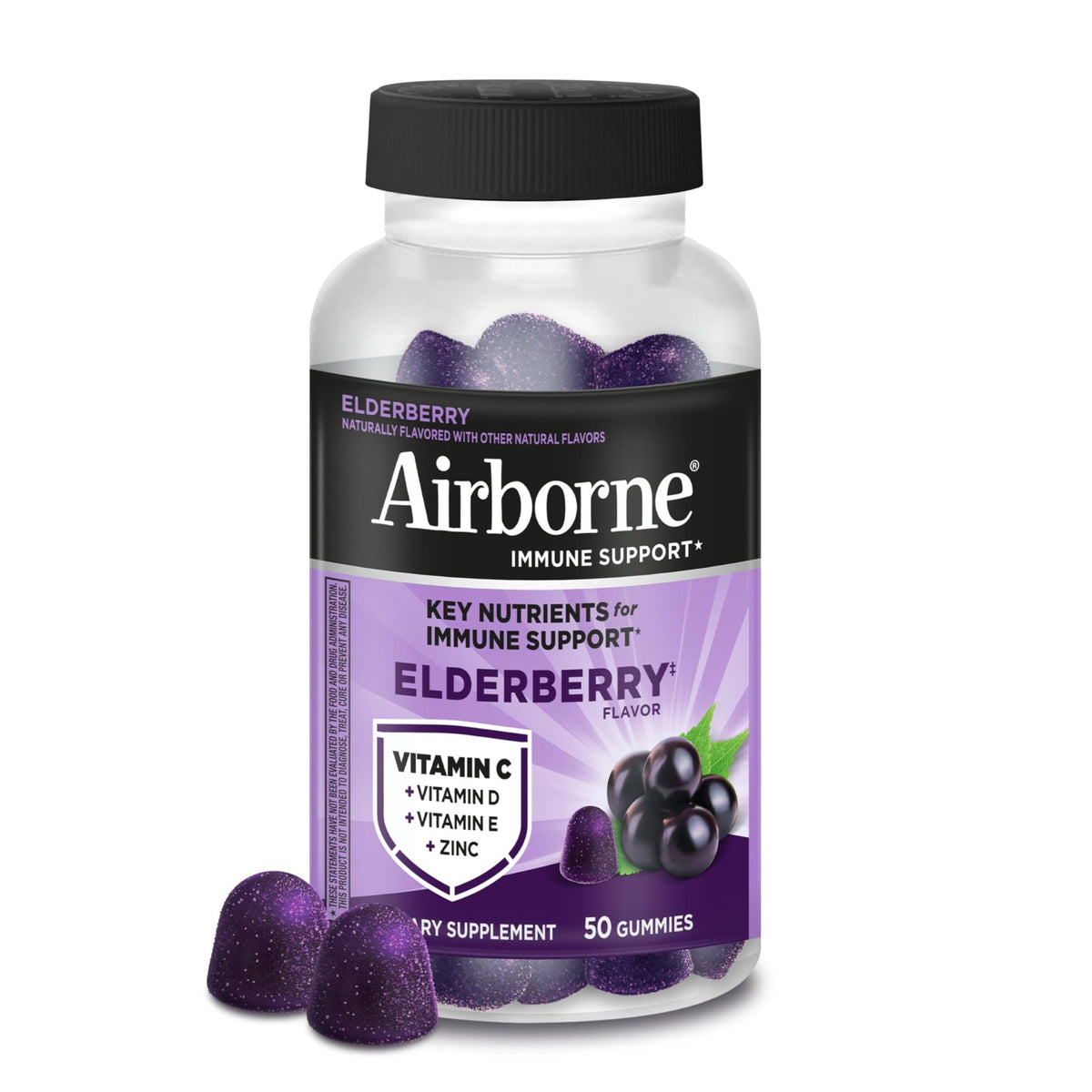 Airborne Elderberry + Zinc & Vitamin C Gummies For Adults, Immune Support Vitamin D & Zinc Gummies With Powerful Antioxidant Vitamins C D & E - FENGGESTORE20
