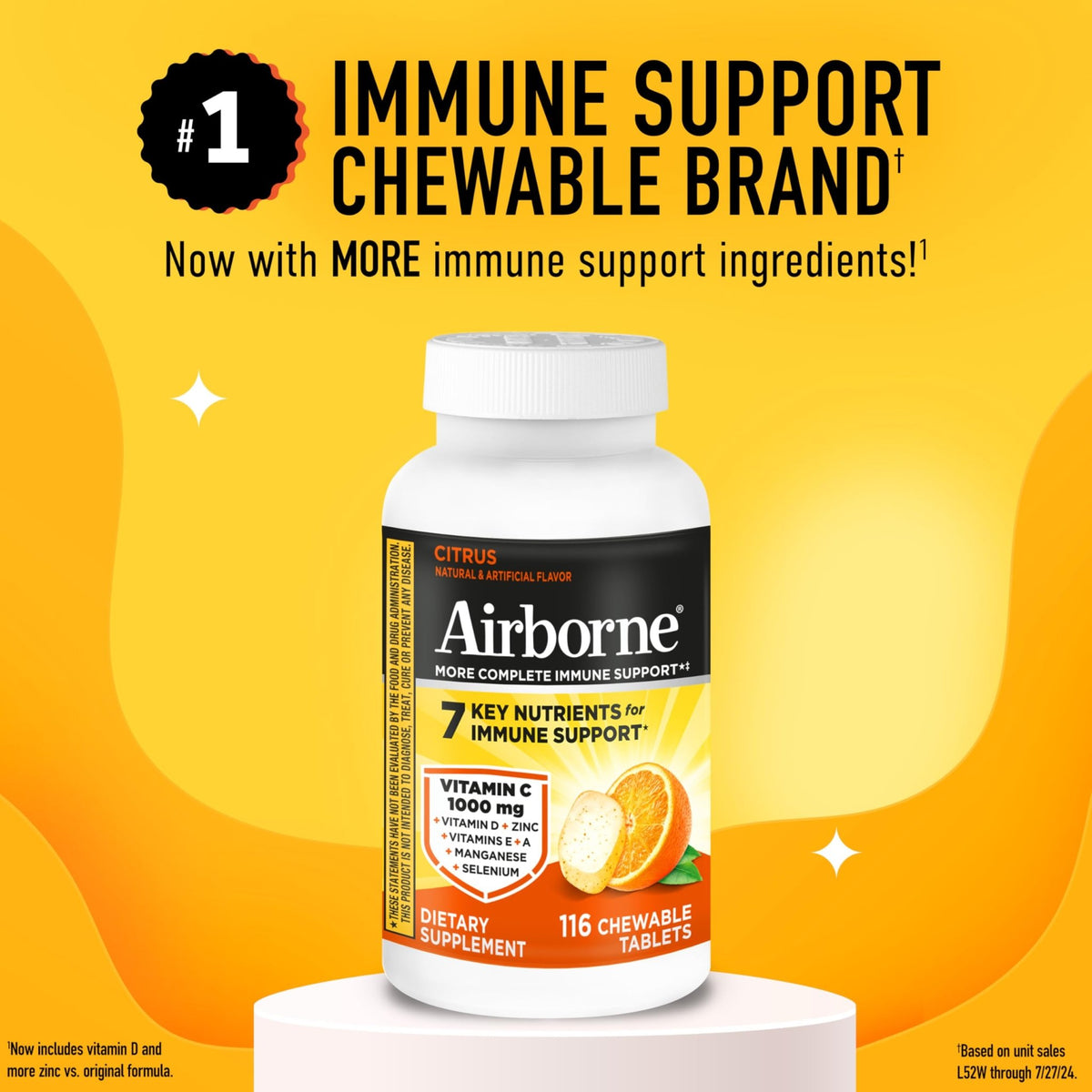 Airborne Vitamin C 1000mg (per Serving) - Citrus Chewable Tablets (116 Count in a Bottle), Gluten-Free Immune Support Supplement, with Vitamins A C E, Zinc, Selenium - FENGGESTORE20