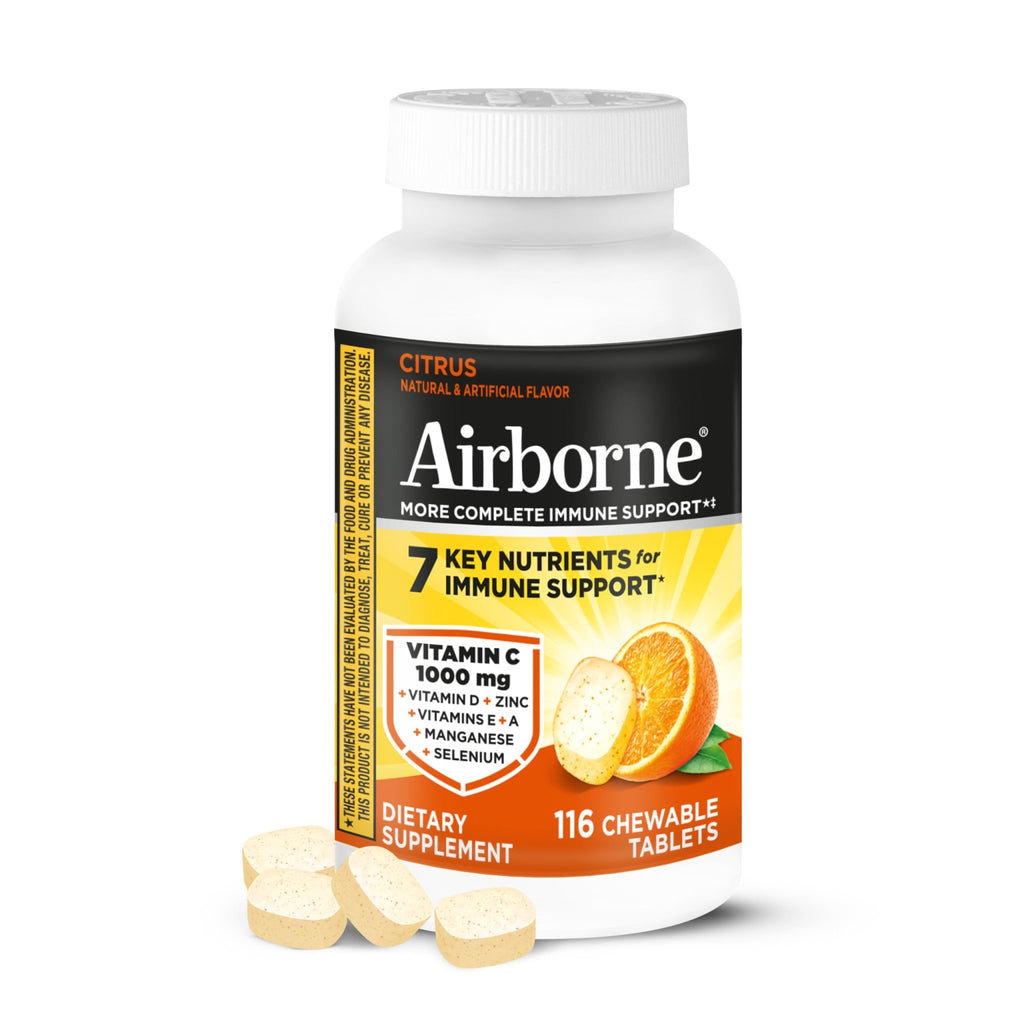 Airborne Vitamin C 1000mg (per Serving) - Citrus Chewable Tablets (116 Count in a Bottle), Gluten-Free Immune Support Supplement, with Vitamins A C E, Zinc, Selenium - FENGGESTORE20