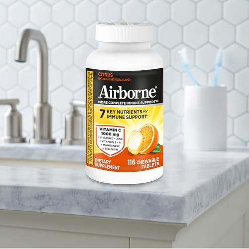 Airborne Vitamin C 1000mg (per Serving) - Citrus Chewable Tablets (116 Count in a Bottle), Gluten-Free Immune Support Supplement, with Vitamins A C E, Zinc, Selenium - FENGGESTORE20