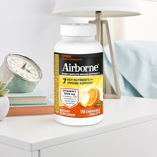 Airborne Vitamin C 1000mg (per Serving) - Citrus Chewable Tablets (116 Count in a Bottle), Gluten-Free Immune Support Supplement, with Vitamins A C E, Zinc, Selenium - FENGGESTORE20